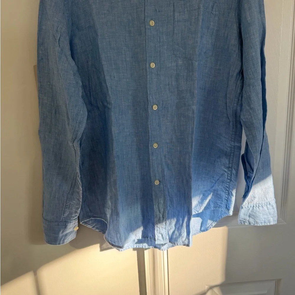 Banana Republic Mens 100% Linen Top Small Blue Button Up Camden Beach Nautical